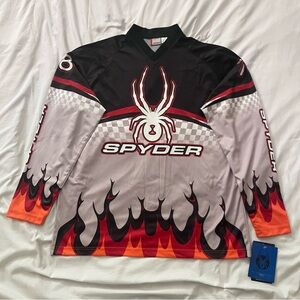 Vintage Spyder Jersey XL Blue Y2K Big Logo Flames Ski Moto Long Sleeve